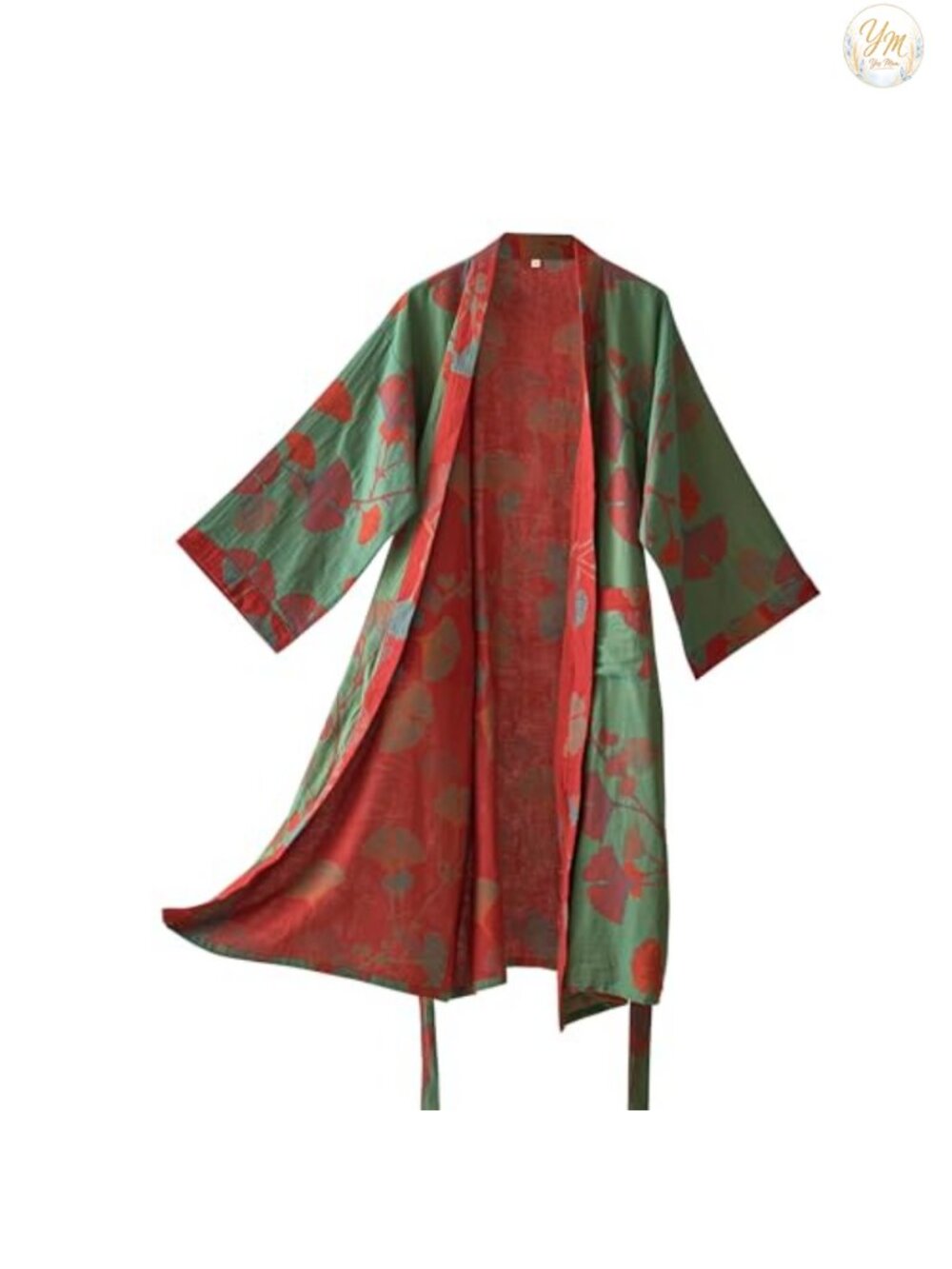 100% Cotton Gauze Kimono Robe, Long Loungewear Nightgown, Adjustable Tie Belt,